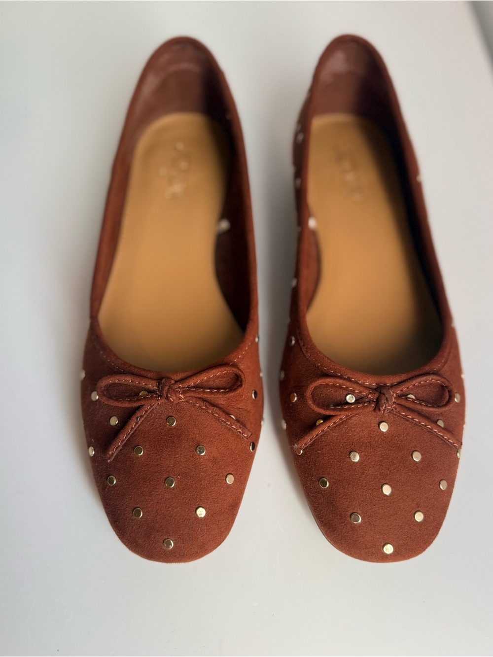 J.Crew Rust Brown Studded Bow Ballet Flats